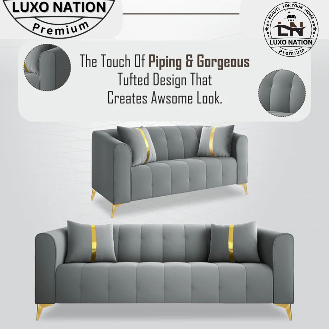 Luxo Nation Luxury Sofa Set  – Premium Quality & Velvet Suede Design